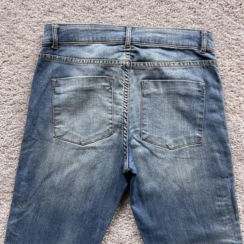 Alice + Olivia Chain Studded Side Stripe Slim Jeans Womens 27 Blue Mid Rise - Picture 3 of 16